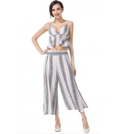 White Floral Print Cropped Camis And Pants